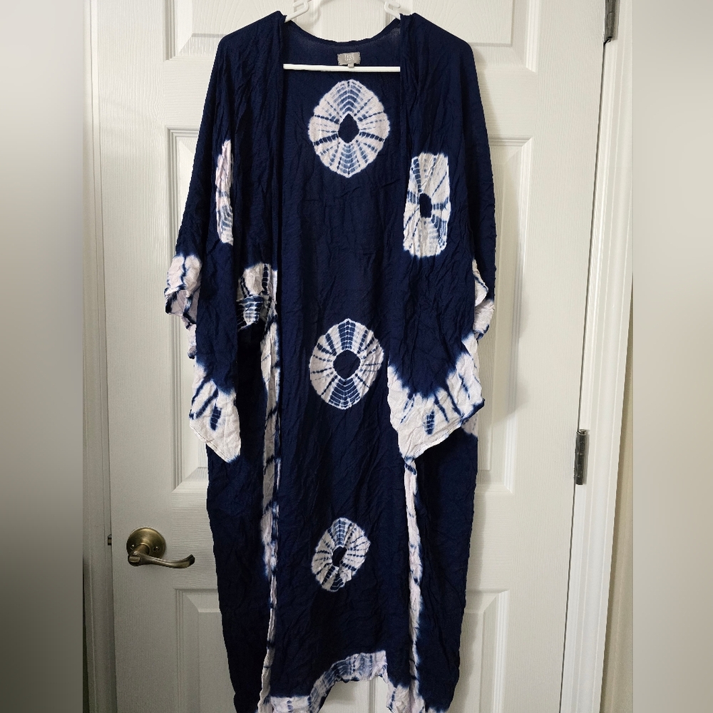 True Craft Blue Short Sleeve Open Front Kimono